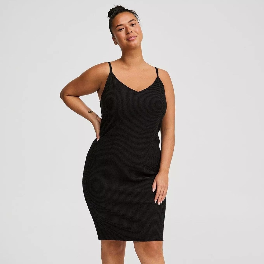 Torrid Heavy Hacci Rib V-Neck Midi Cami Lounge Dress Black